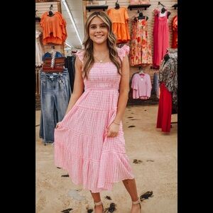 Umgee | Sunset Romance Pink Gingham Midi Dress